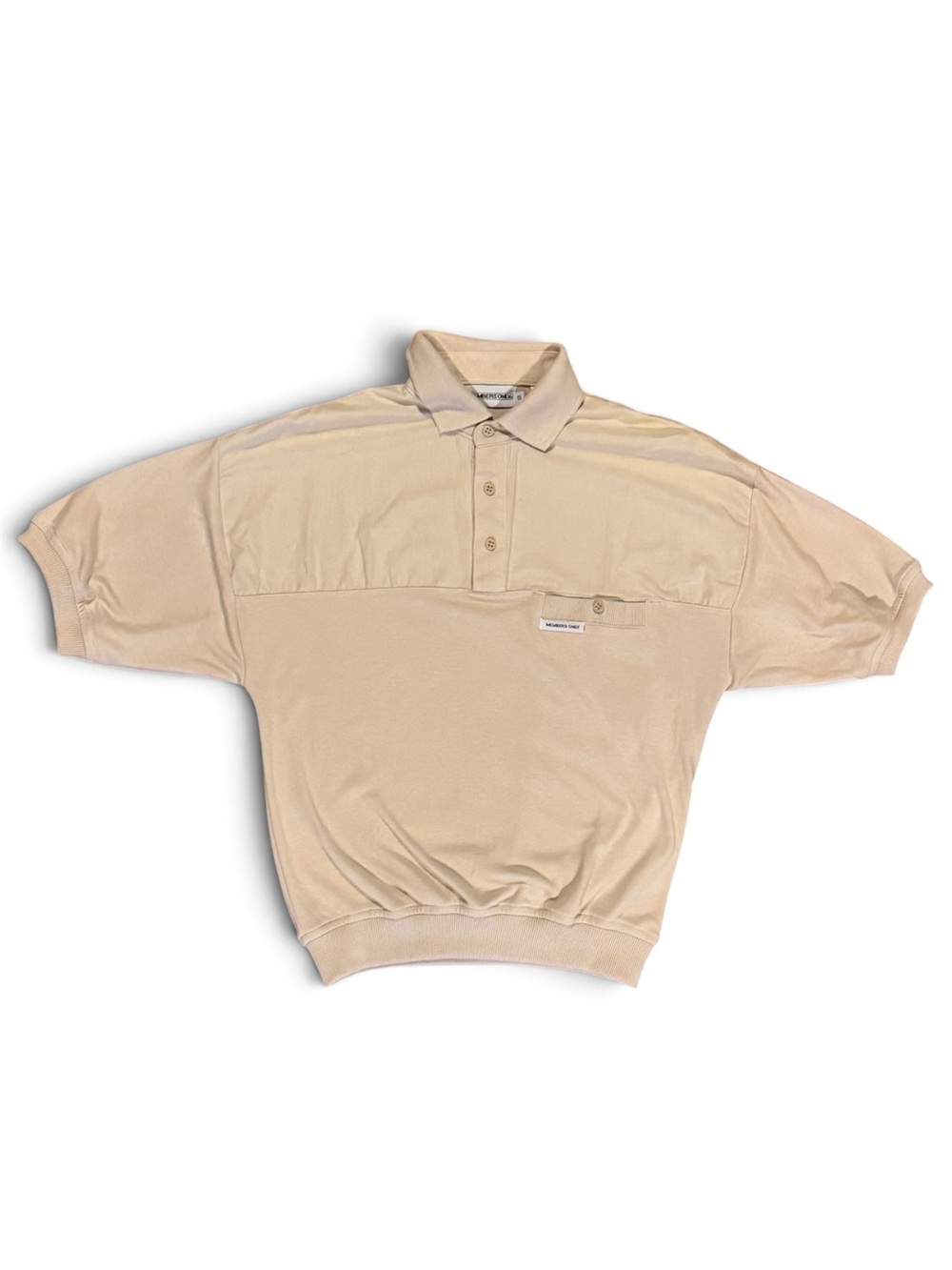 Vintage Members Only Beige Short-Sleeve Polo with Chest Pocket